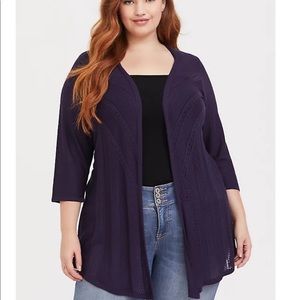 TORRID DARK PURPLE POINTELLE DUSTER CARDIGAN sz 2
